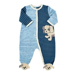 Stephan Baby Puppies Long-Sleeve Blue Footie 0-3 Months